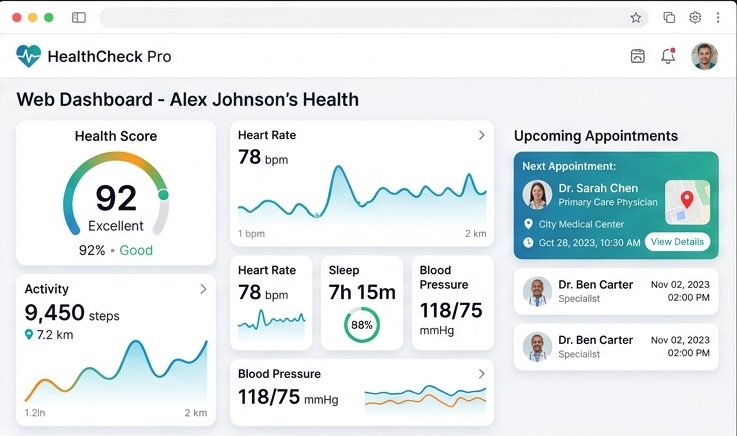 Medical checkup clinic web dashboard and health analytics interface
